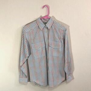 Karen Scott Approx Size M/L Pastel Plaid Button Up Shirt Casual Preppy Easter